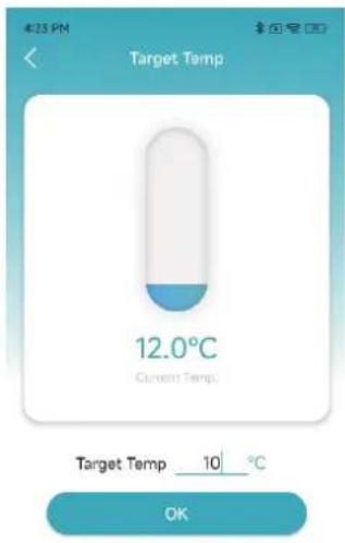 425 PM Target Temp 12.0°C Current Temp. Target Temp 10 °C OK
