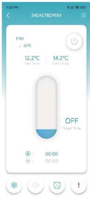 424 PM 34EAE78D9184 THU 26°C 12.2°C | 14.2°C Salt Temp | Salt Temp OFF Target Temp 00:00 00:00