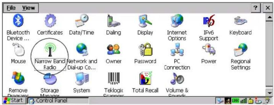 File View Bluetooth Device ... Certificates Date/Time Dialing Display Internet Options IPv6 Support Keyboard Mouse Narrow Band Network and Dial-up Co... Owner Password PC Connection Power Regional Settings Remove Programs Storage Manager System Teklogix Scanners Total Recall Volume & Sounds Start Control Panel