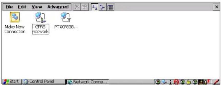 File Edit View Advanced Make New Connection CPRS network PTXCF63E... Start Control Panel Network Conne...