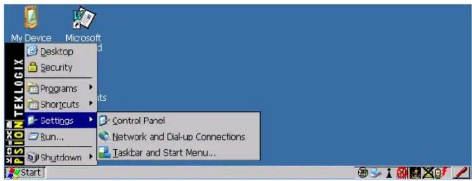 My Device Microsoft Desktop Security Programs Shortcuts Settings Run... Shutdown Control Panel Network and Dial-up Connections Taskbar and Start Menu...