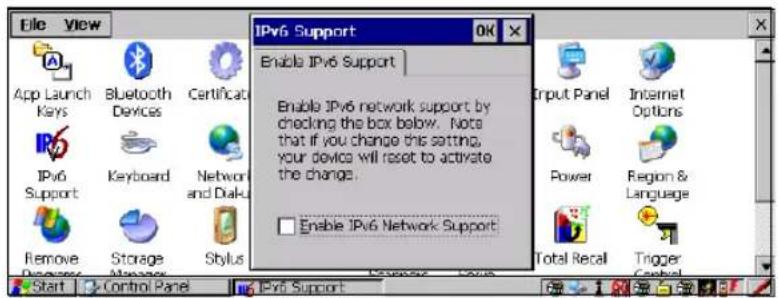 IPv6 Support Enable IPv6 Support Enable IPv6 network support by checking the box below. Note that if you change this setting, your device will reset to activate the change. Enable IPv6 Network Support Import Panel Internet Options Power Region & Language Total Recall Trigger Control Panel Start Control Panel IPv6 Support
