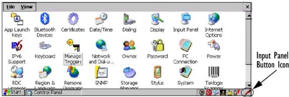 File View App Launch Keys Bluetooth Devices Certificates Date/Time Dialing Display Input Panel Internet Options IPv6 Support Keyboard Manage Triggers Network and Dial-up... Owner Password PC Connection Power RDC Region & Language Remove Programs SNMP Storage Manager Stylus System Tekbgix Scansys Start Control Panel Input Panel Button Icon