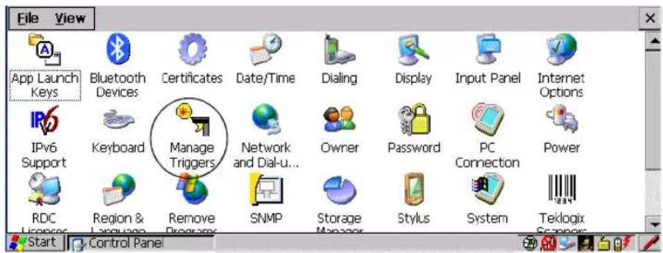 File View App Launch Keys Bluetooth Devices Certificates Date/Time Dialing Display Input Panel Internet Options IPv6 Support Keyboard Manage Triggers Network and Dial-u... Owner Password PC Connection Power RDC Licensor Region & Language Remove Programs SNMP Storage Manager Stylus System Teklogix Scissors Start Control Panel
