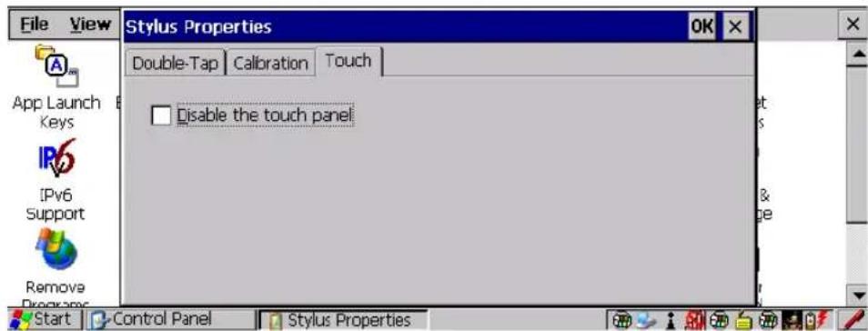 File View Stylus Properties Double-Tap Calibration Touch Disable the touch panel Start Control Panel Stylus Properties