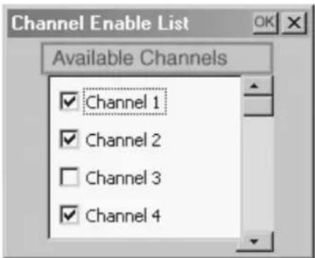 Channel Enable List Available Channels ✓ Channel 1 ✓ Channel 2 □ Channel 3 ✓ Channel 4