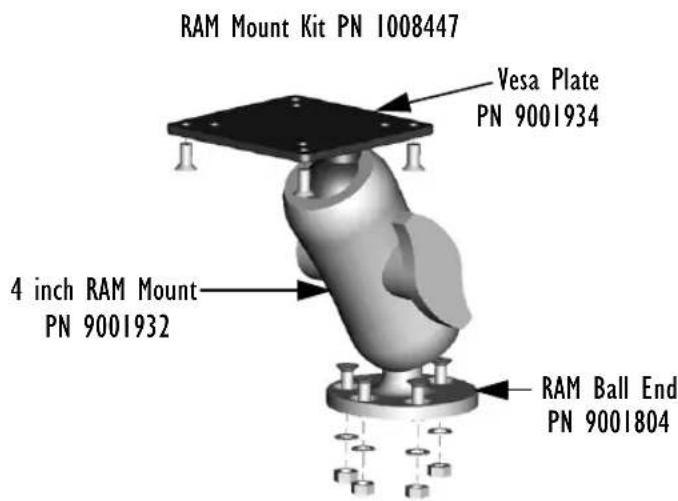 RAM Mount Kit PN 1008447 Vesa Plate PN 9001934 4 inch RAM Mount PN 9001932 RAM Ball End PN 9001804