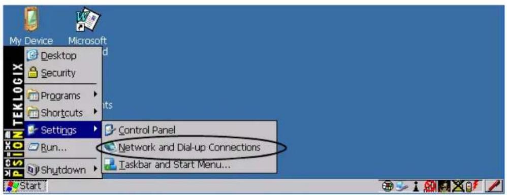 My Device Microsoft Desktop Security Programs Shortcuts Settings Control Panel Network and Dial-up Connections Taskbar and Start Menu... Run... Shutdown Start
