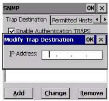 SNMP OK ✓ Enable Authentication TRAPS Modify Trap Destination OK IP Address: 1. . . . Add Change Remove