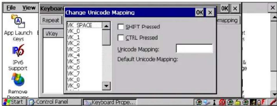 File View Keyboard Change Unicode Mapping OK OK Repeat VK_SPACE SHIFT Pressed VK_0 CTRL Pressed VK_1 VK_2 VK_3 VK_4 VK_5 VK_6 VK_7 VK_8 VK_9 Unicode Mapping: Default Unicode Mapping: Start Control Panel Keyboard Prope...