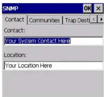 SNMP Contact Communities Trap Dest Contact: Your System Contact Here Location: Your Location Here