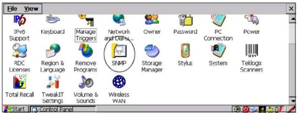 File View IPv6 Support Keyboard Manage Triggers Network and DiA Owner Password PC Connection Power RDC Licenses Region & Language Remove Programs SNMP Storage Manager Stylus System Teklogix Scanners Total Recall TweakIT Settings Volume & Sounds Wireless WAN Start Control Panel