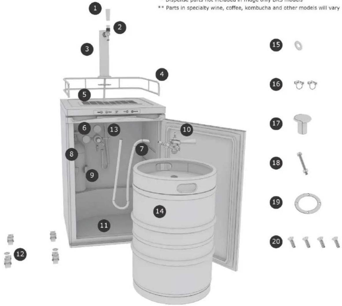 1 2 3 4 5 6 7 8 9 10 11 12 13 14 15 16 17 18 19 20 ** Disperse parts not included in image only bks models ** Parts in specialty wine, coffee, kombucha and other models will vary