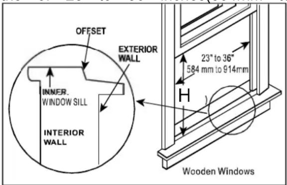 OFFSET EXTERIOR WALL INNER. WINDOW SILL INTERIOR WALL 23° to 36" 584 mm to 914mm H Wooden Windows