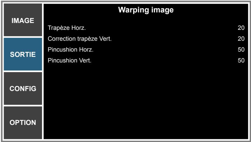 OPTOMA ZU650 - Menu de distorsion de l'image - 1