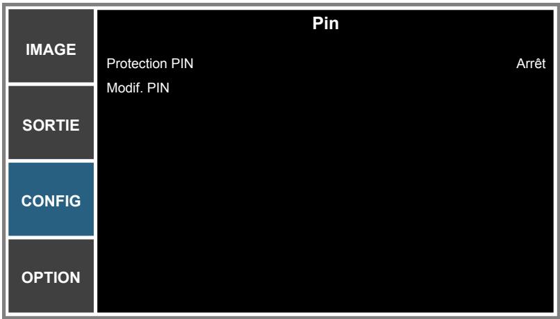 Pin IMAGE Protection PIN Arrêt SORTIE Modif. PIN CONFIG OPTION
