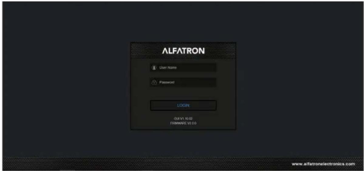 ALFATRON User Name Password LOGIN OU: V1.10.02 FRIMWARE V2.03 www.alfatronelectronics.com