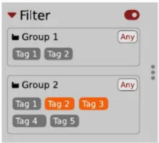 Filter Group 1 Any Tag 1 Tag 2 Group 2 Any Tag 1 Tag 2 Tag 3 Tag 4 Tag 5