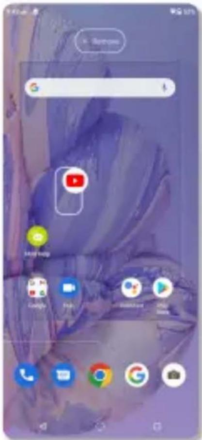 Smartphone home screen screenshot showing app icons and a search bar with Google search interface