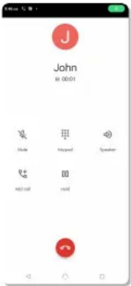 J John R: 00:01 Mode Keyboard Speaker Add call Hold