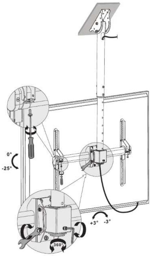 Technical diagram of a mechanical device with angular annotations and component views
