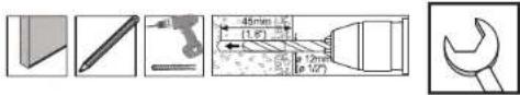 Technical diagram showing mechanical components and dimensions with labeled measurements