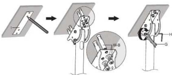 Diagram illustrating a mechanical assembly process with labeled parts and directional arrows indicating steps.