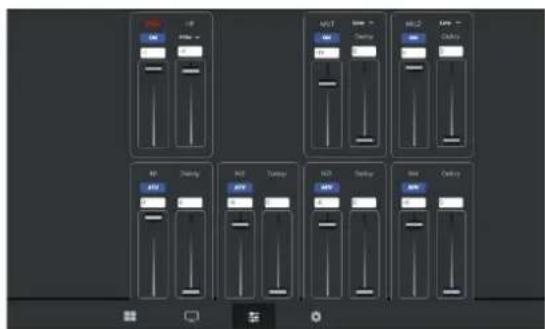 Screenshot of a software interface showing multiple audio and audio switch controls with labeled settings like 'Audio', 'Control', and 'Audio'.