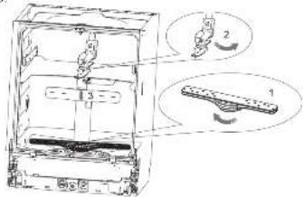 Technical diagram of a mechanical device with labeled components and motion indicators