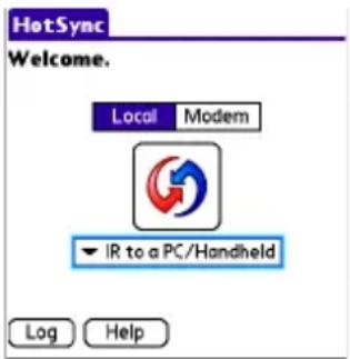 HotSync Welcome. Local Modem IR to a PC/Handheld Log Help
