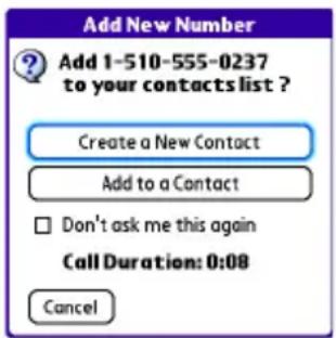 Add New Number Add 1-510-555-0237 to your contacts list ? Create a New Contact Add to a Contact Don't ask me this again Call Duration: 0:08 Cancel
