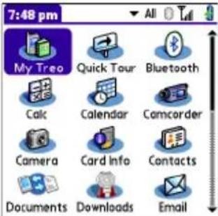 7:48 pm My Treo Quick Tour Bluetooth Calc Calendar Camcorder Camera Card Info Contacts Documents Downloads Email