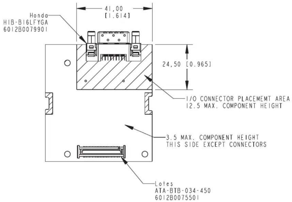Honda HIB-B16LFYGA 6012B0079901 41,00 [1.614] 24,50 [0.965] I/O CONNECTOR PLACEMENT AREA 12.5 MAX. COMPONENT HEIGHT 3.5 MAX. COMPONENT HEIGHT THIS SIDE EXCEPT CONNECTORS Lotes ATA-BTB-034-450 6012B0075501