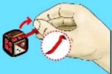 Illustration showing a hand holding a small die with a red arrow and a magnified view of the disc, indicating a change or direction.