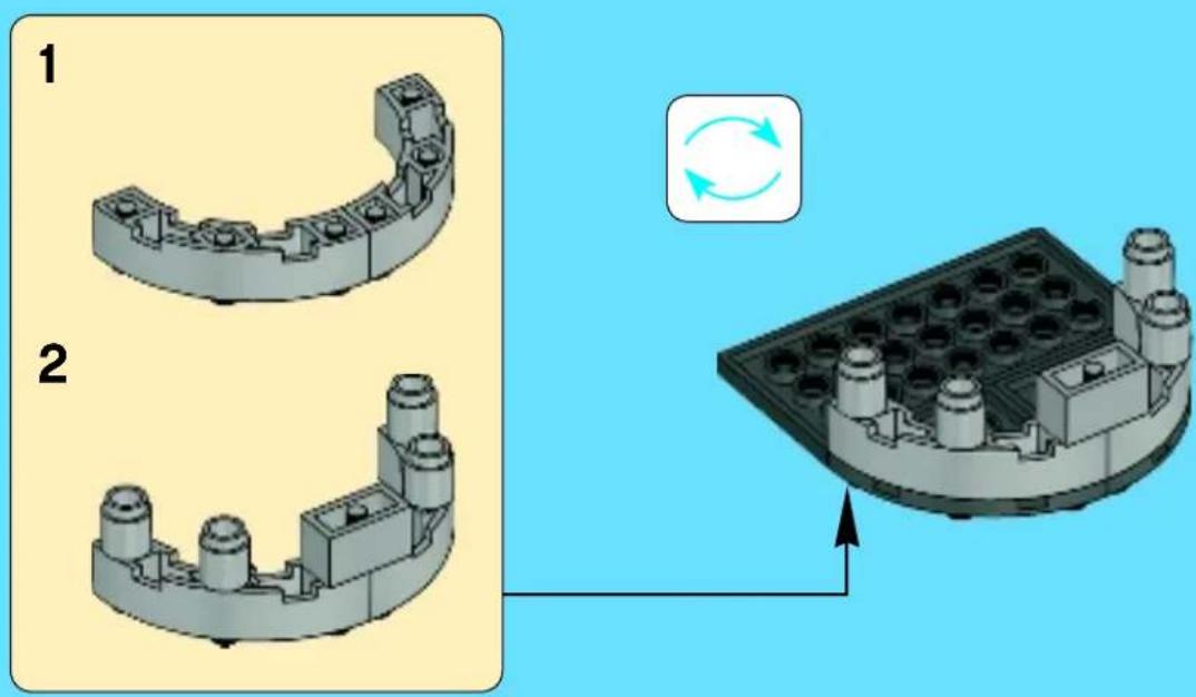 Technical diagram showing two 3D mechanical components with labeled parts and a schematic of the assembly process.