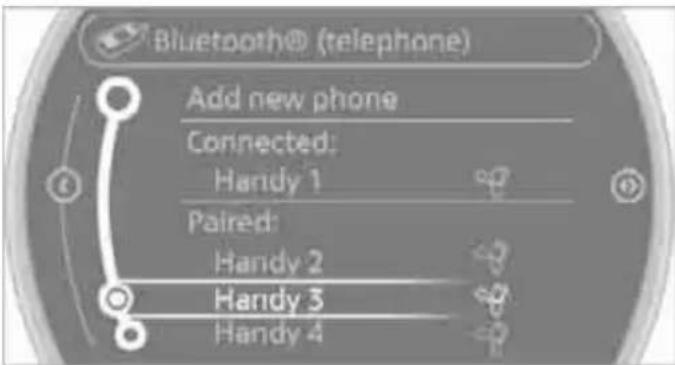 Bluetooth® (telephone) Add new phone Connected: Handy 1 Paired: Handy 2 Handy 3 Handy 4
