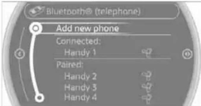 Bluetooth® (telephone) Add new phone Connected: Handy 1 Paired: Handy 2 Handy 3 Handy 4