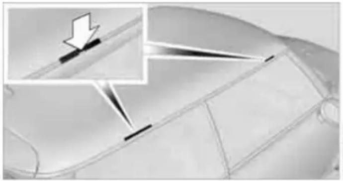 Diagram showing a vehicle's roof structure with an inset highlighting a specific section (no text or labels)