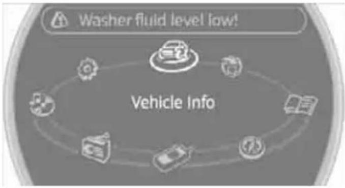 graph TD A["Washer fluid level low!"] --> B["Vehicle Info"] B --> C["Device 1"] B --> D["Device 2"] B --> E["Device 3"] B --> F["Device 4"] B --> G["Device 5"] B --> H["Device 6"]