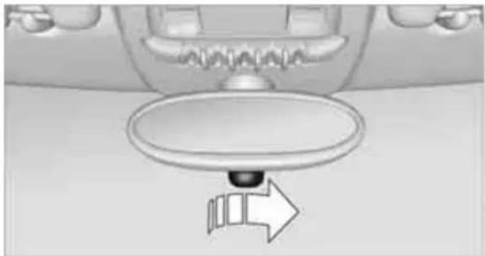 Interior view of a car dashboard with a circular dial and directional arrow (no text or symbols)