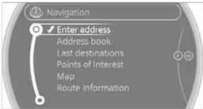 Navigation Enter address Address book Last destinations Points of Interest Map Route information
