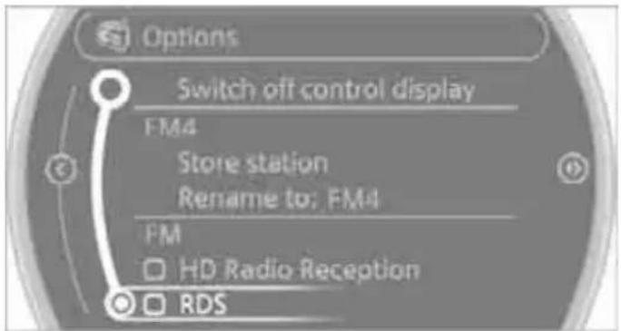 Options Switch off control display FM4 Store station Rename to: FM4 FM HD Radio Reception RDS