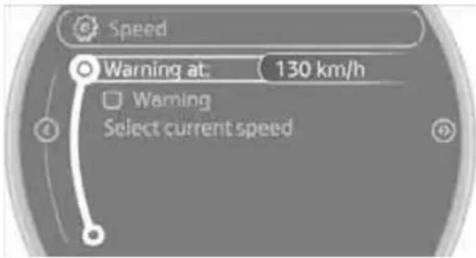 Speed Warning at: 130 km/h Warning Select current speed
