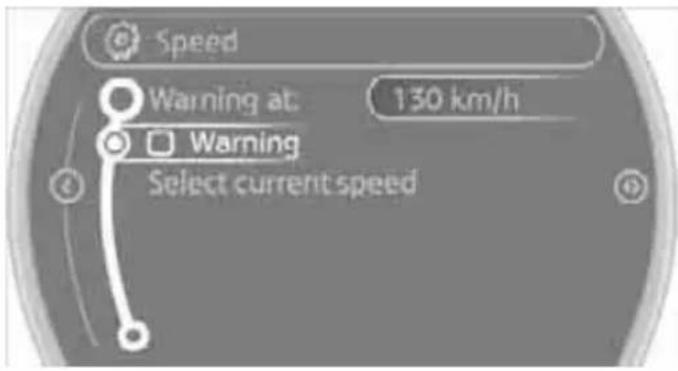 Speed Warning at: 130 km/h Warning Select current speed