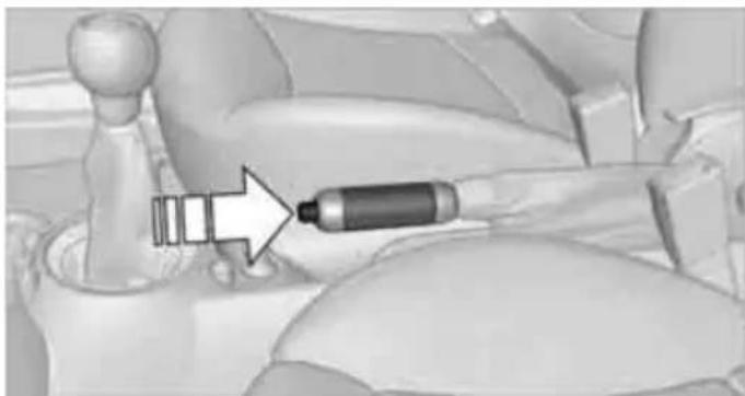 Mechanical gear shift lever with a highlighted shaft and arrow indicating motion (no text or symbols)