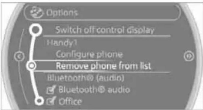 Options Switch off control display Handy1 Configure phone Remove phone from list Bluetooth® (audio) Bluetooth® audio Office