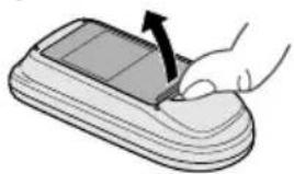 Illustration of a hand pressing down on a device component with an arrow indicating the process (no text or symbols present)