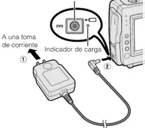 A una toma de corriente. Indicador de carga. ① ②