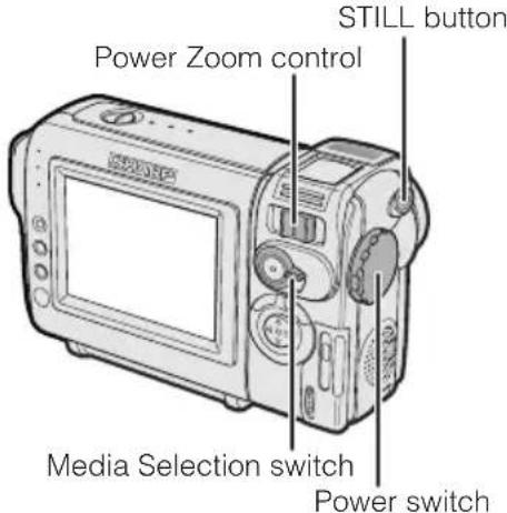 STILL button Power Zoom control Media Selection switch Power switch