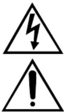 Warning symbols: a lightning bolt and an exclamation mark inside a triangle.